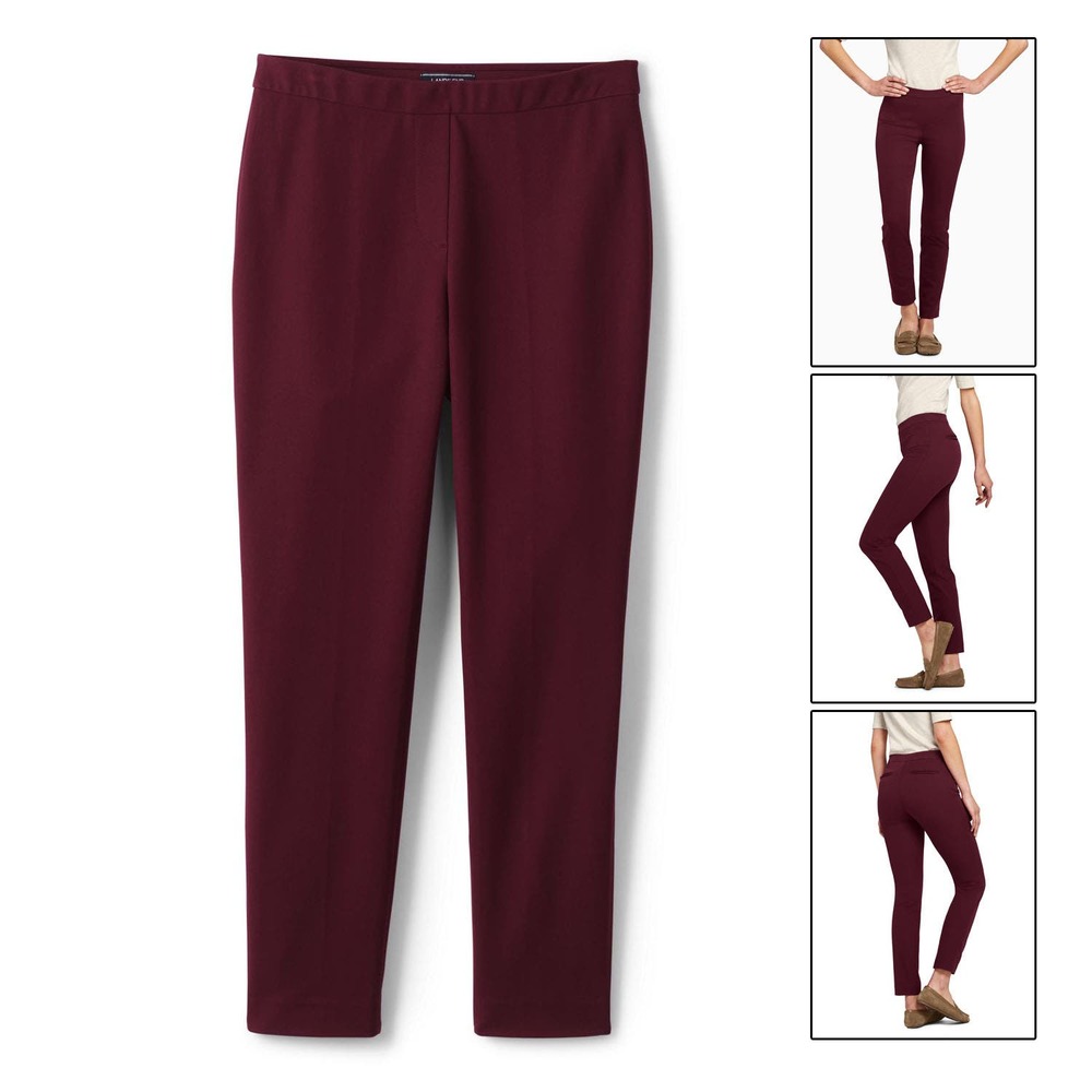 4x28 Lands End Womens Stretch Pull On Slim Solid Ankle Pants, Dark Claret